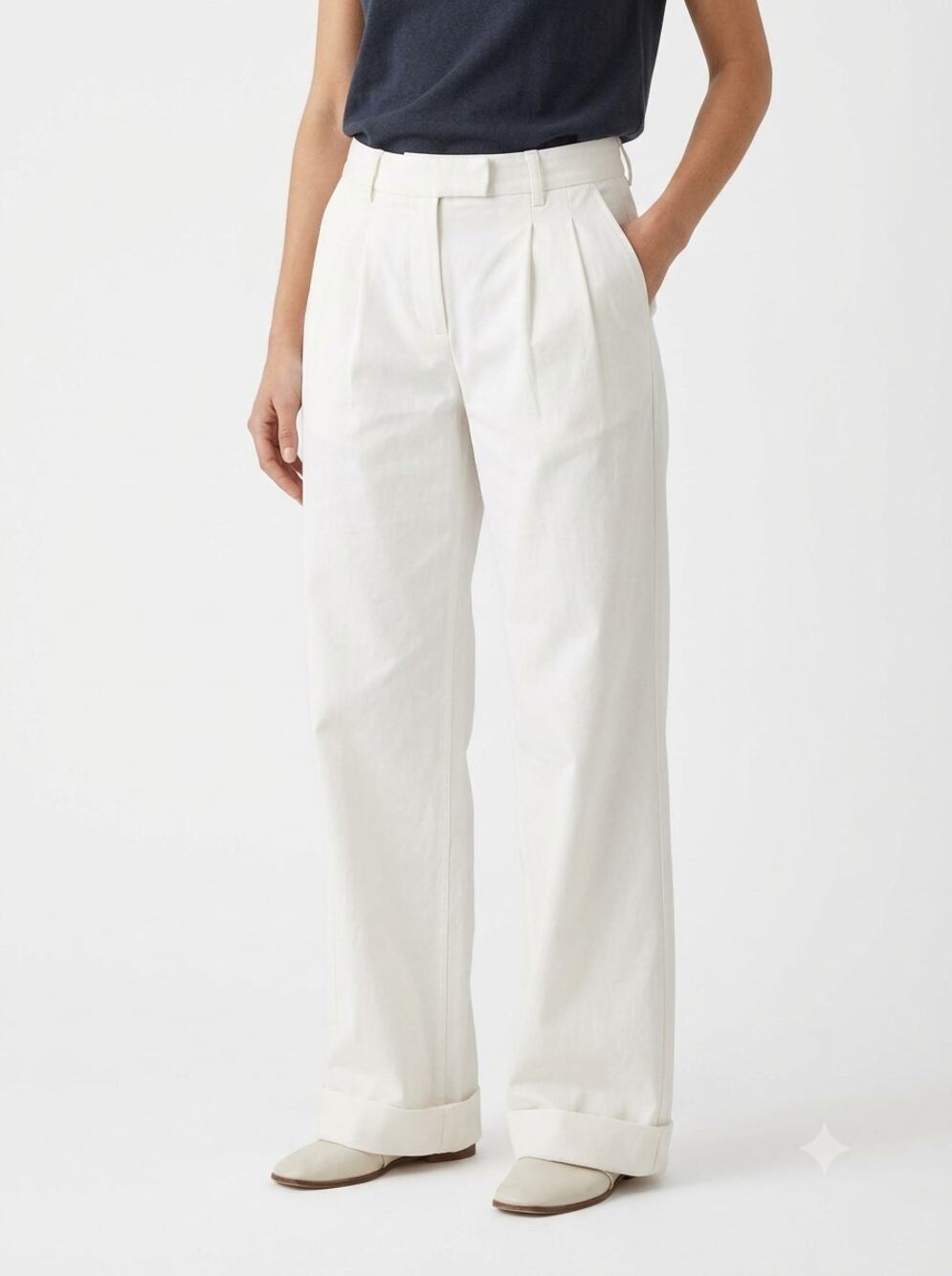 NWT The Kooples Pants Womens 36 White Ramones Cotton Wide Leg Pleated Cuffed Hem